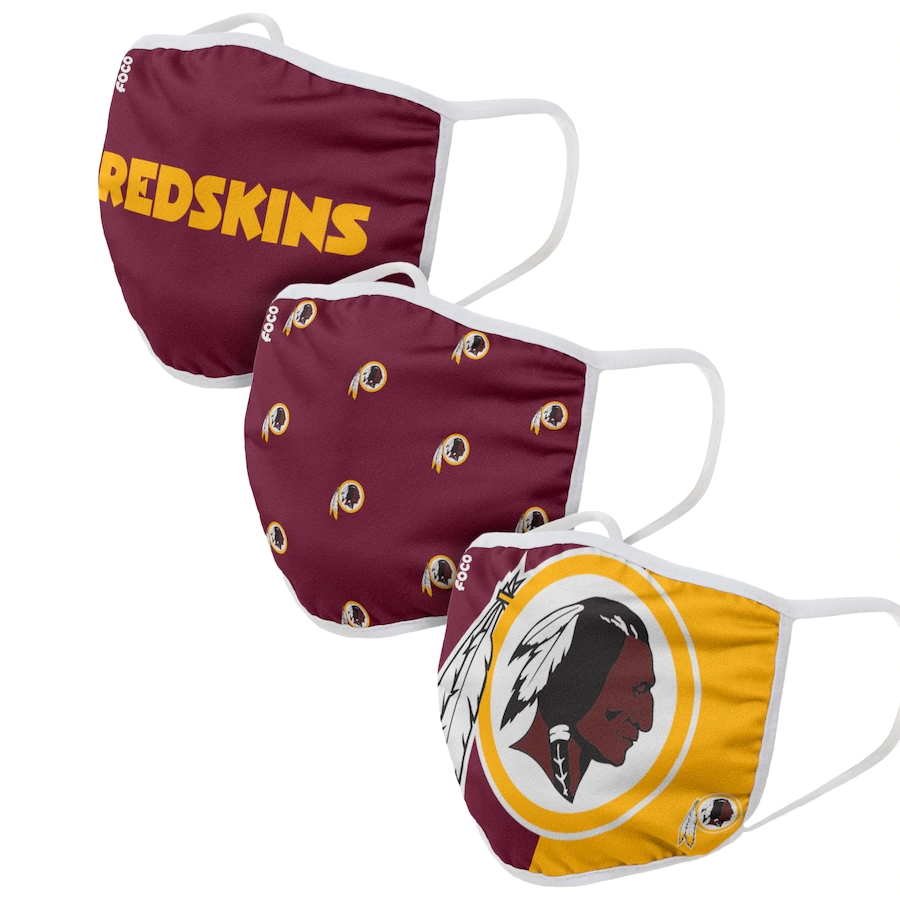  Washington Redskins Adult Face Covering 3-PackDust mask with filter->nba dust mask->Sports Accessory